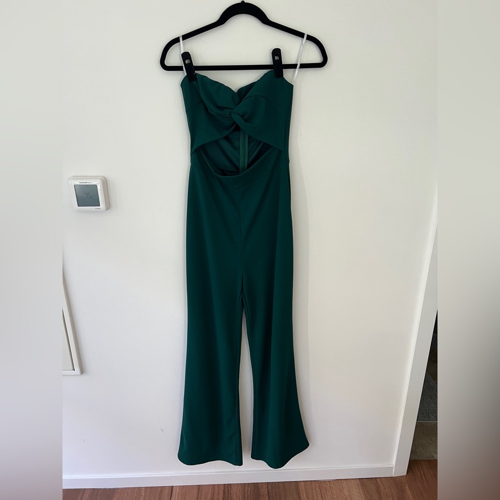 Lulu's Emerald Green Strapless Jumpsuit